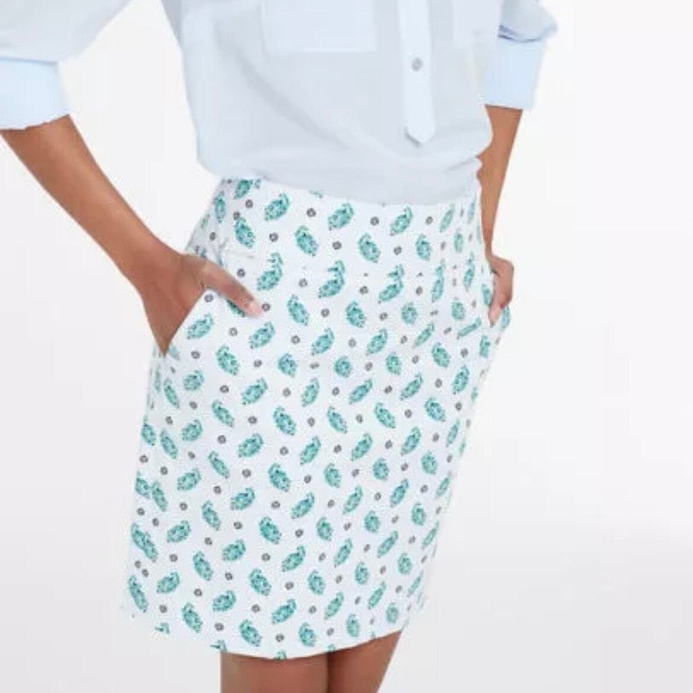 Ann Taylor Cotton Skirt | Size 8 | Light Blue & Green Print |‎ Pockets